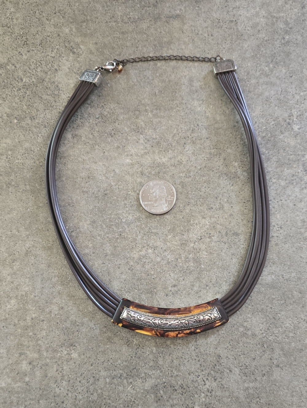 Multi-Strand Brown Resin and Silver Accent Necklace - Women Jewelry
